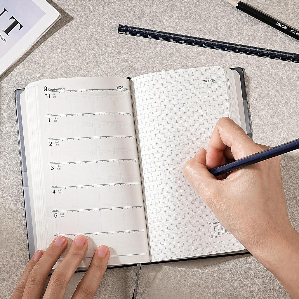 2026 A6 Weekly Diary with Monthly PVC Black December Blocks, Cover, (Starts 2025)