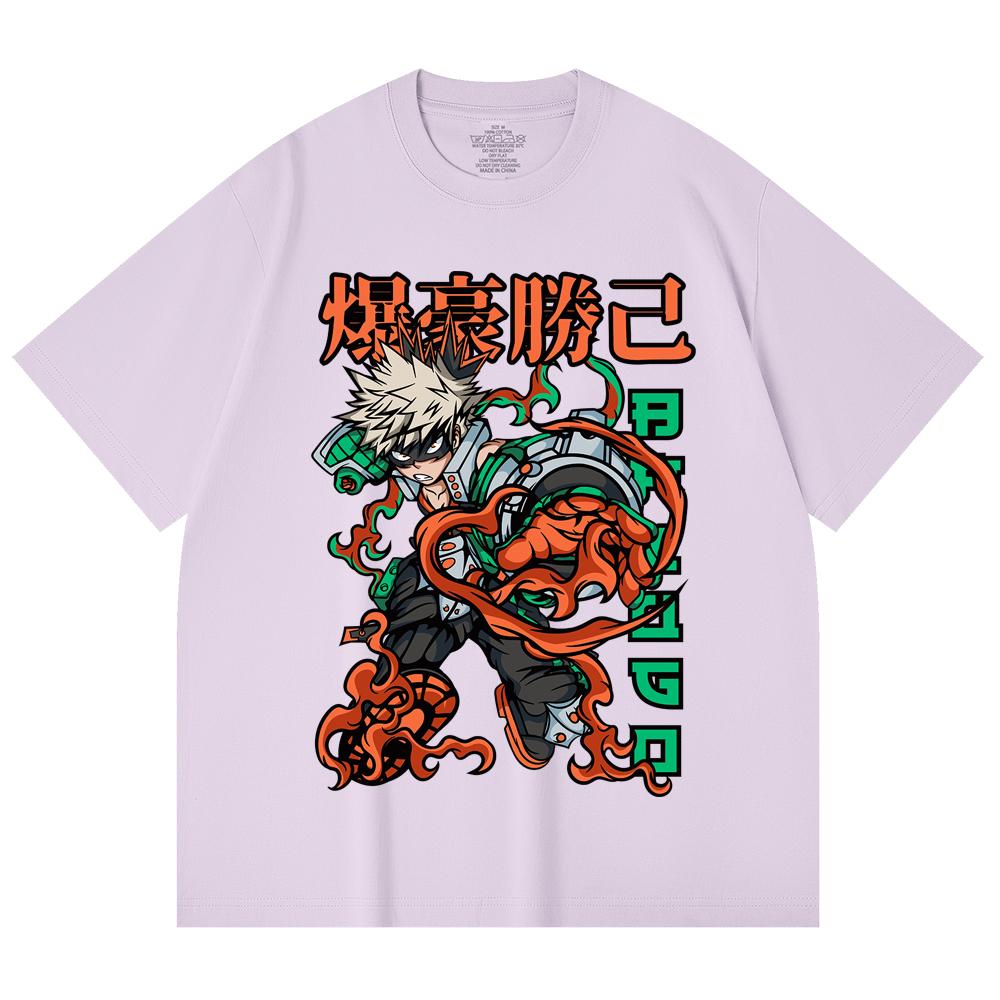 230 Gsm 100% Cotton My Hero Academia V14 Bakugo Print Unisex Heavy Cotton T Shirt