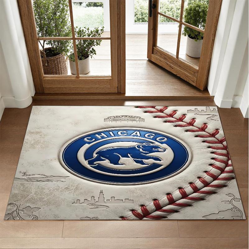 Chicago Cubs Design Crystal Velvet Rug Soft Decorative Mat for Bedroom Entrance