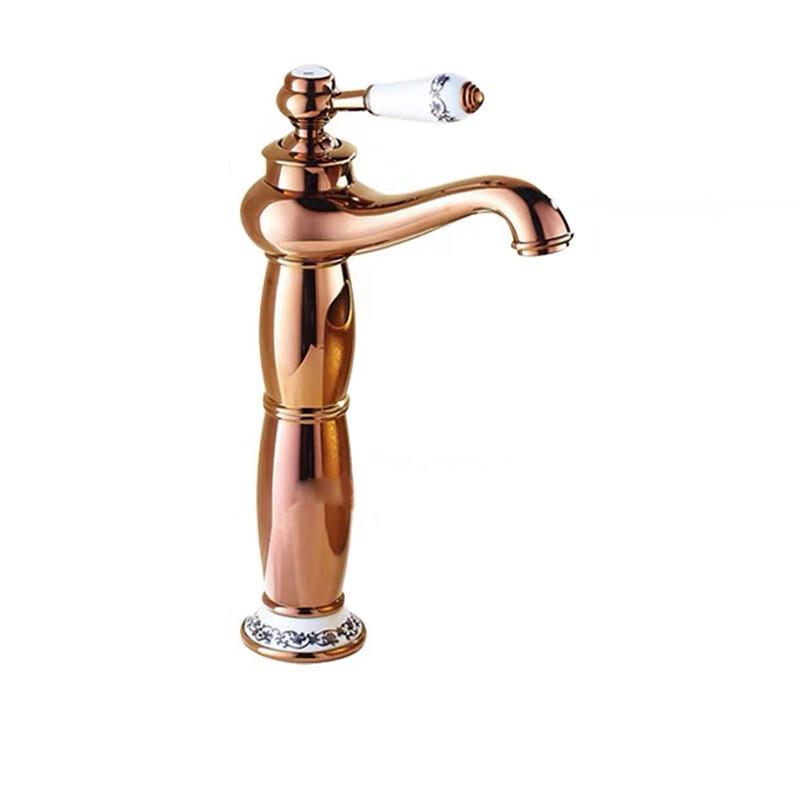 TLXT Rose Gold Blue & White Porcelain Tall Basin Faucet