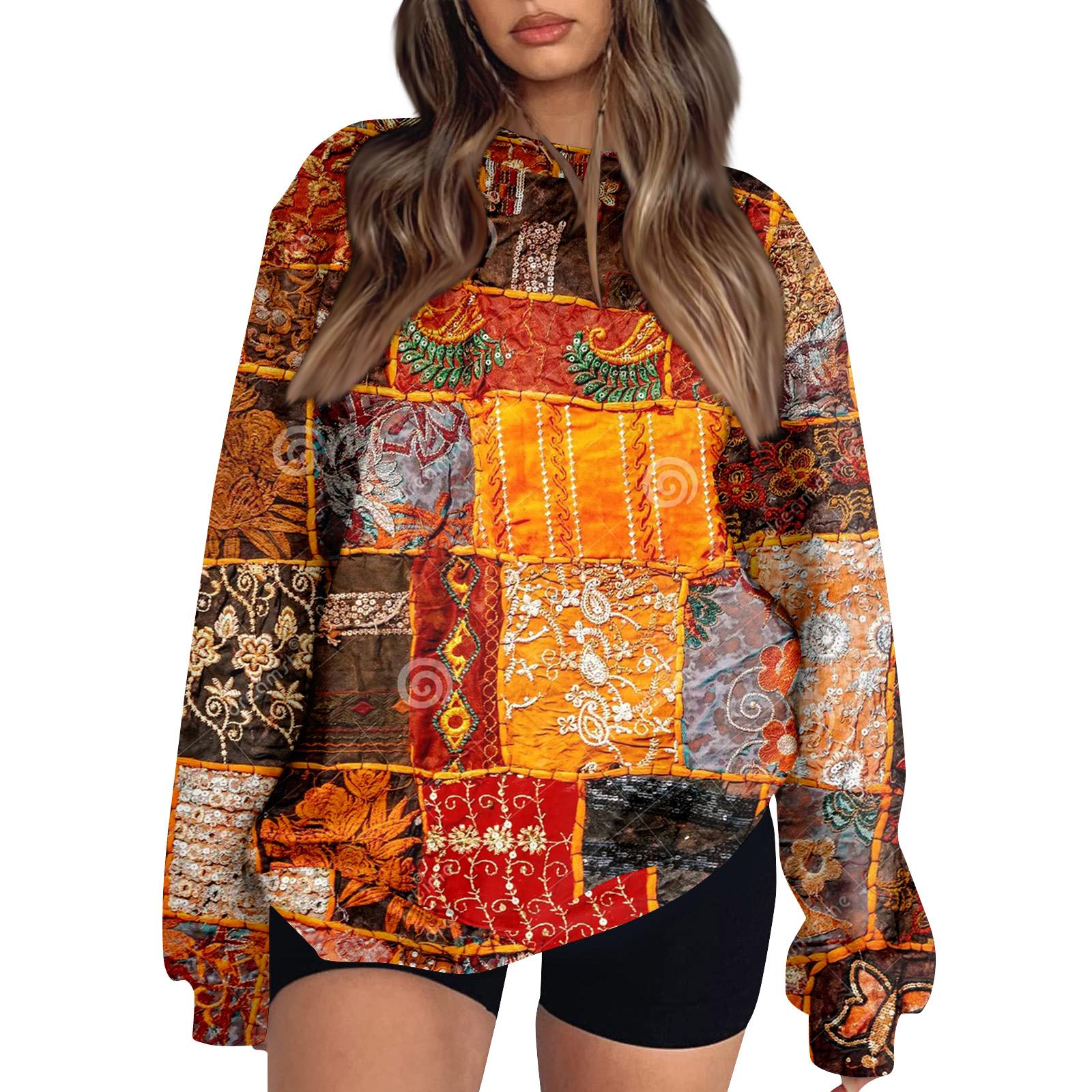 

Женские топы Женский свитшот с длинным рукавом Повседневный с круглым вырезом Свободного кроя Пуловер Флисовые топы XL жёлтый