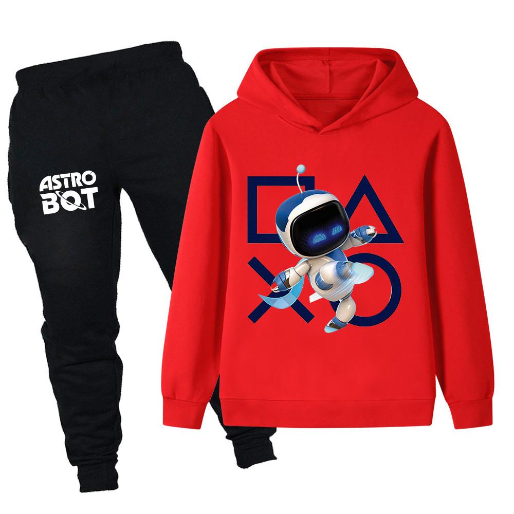 PB1338 2pcs/set Kids Boys Girls Astro Bot Printed Long Sleeves Hoodie Trousers Clothes Sets