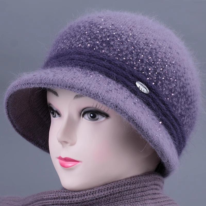

Human hat female autumn and winter warm knitted hat plush wool hat basin hat old lady cotton hat one size elastic