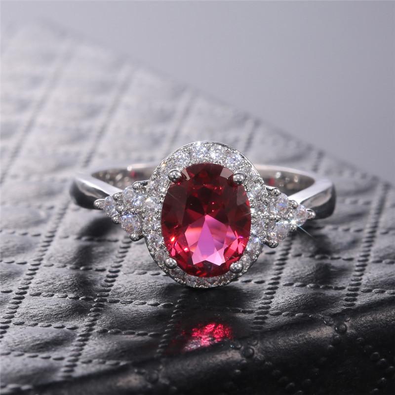 Cubic Zirconia Rings Romantic Women Oval Red Stone Engage Bridal Wedding Occasion Finger Ring Valentines Present Present LoverTrendy Finger