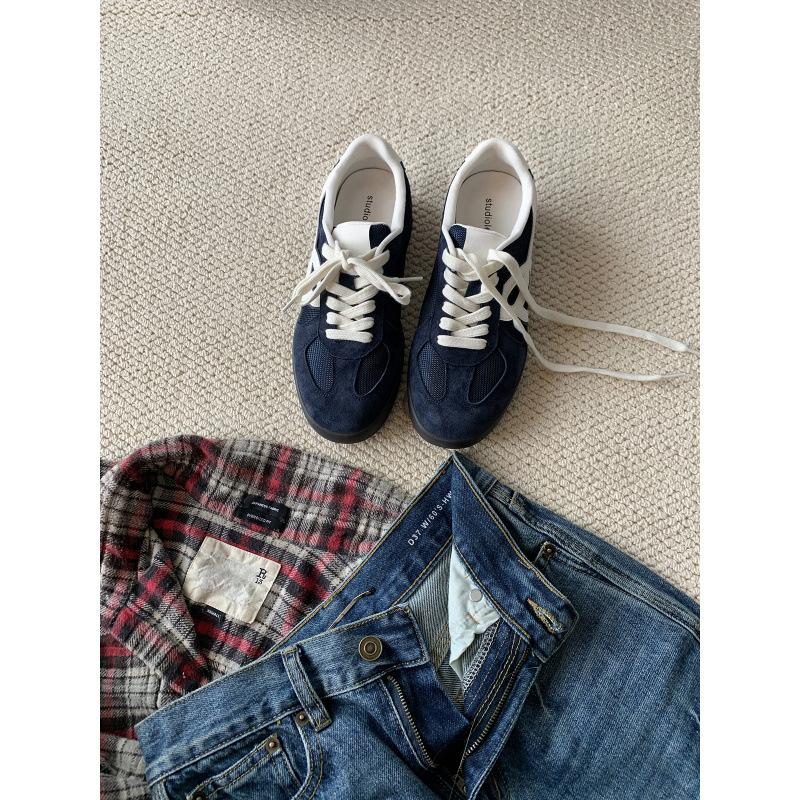 Color matching breathable round head strap thick sole inner height increase women's leisure sports board shoes