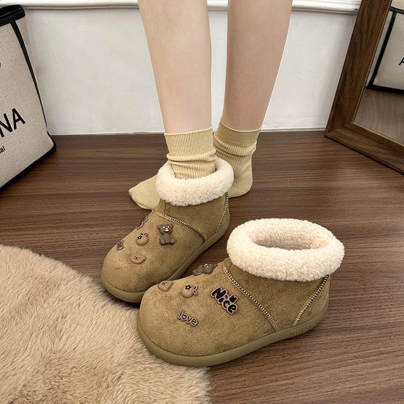 Women's lightweight thick sole winter insulation cartoon fur one snow boots non-slip shock wear casual sports cotton boots
