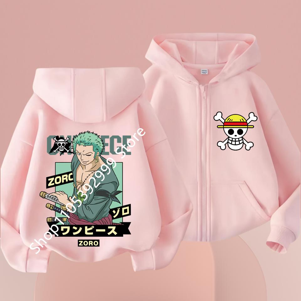 2026 Ny Børne Anime One Piece Luffy Lynlås Hættetrøje Jakke 3-12År Afslappet Langærmet Sweatshirt Efterår