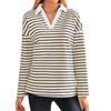 Spring Autumn Women's Striped V-Neck Loose Sweatshirt Lapel Sweatshirt
