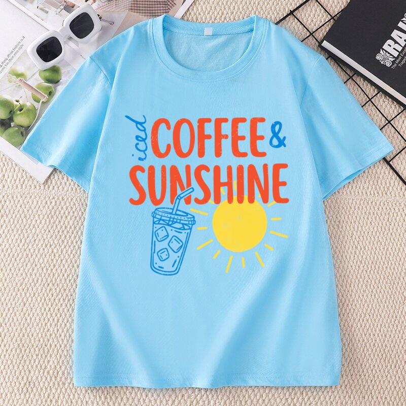 Iced Coffee and Sunshine T Shirt Summer Beach Iced Coffee Lover TShirt Trendy Summer Unisex Unisex Cotton Short Sleeve Tshirt