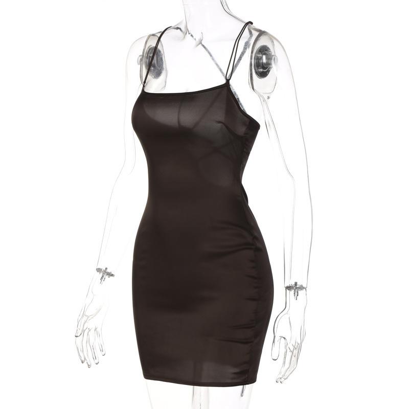 Cross Border European and American Women's Summer Dress Satin One Line Neck Sexy Revealing Backpack Buttocks Dress