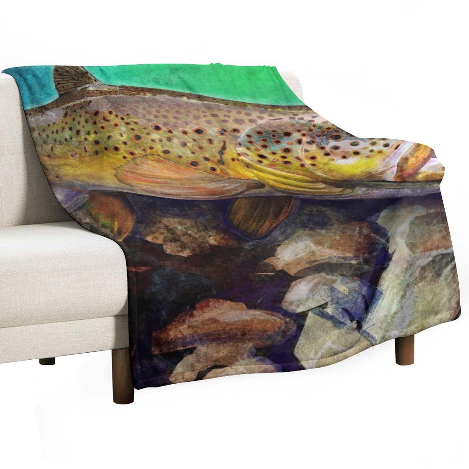 The Wild Brown Trout Throw Blanket sofa bed Furrys Softest Soft Beds Blankets 30x40in