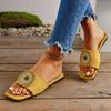 Suede square head one-word flat bottom casual sandals 2024 summer new rhinestone women's drag large size beach slippers