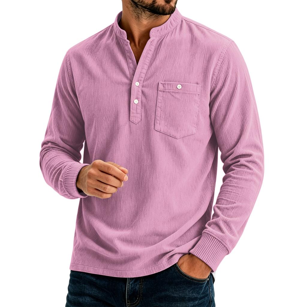 Men's Casual Loose Fit Color Shirt with Pockets for Everyday Wear