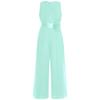 Girls Party Wear Solid Color Sleeveless High Waist Ruffled Chiffon Detachable Flower Wedding Jumpsuit