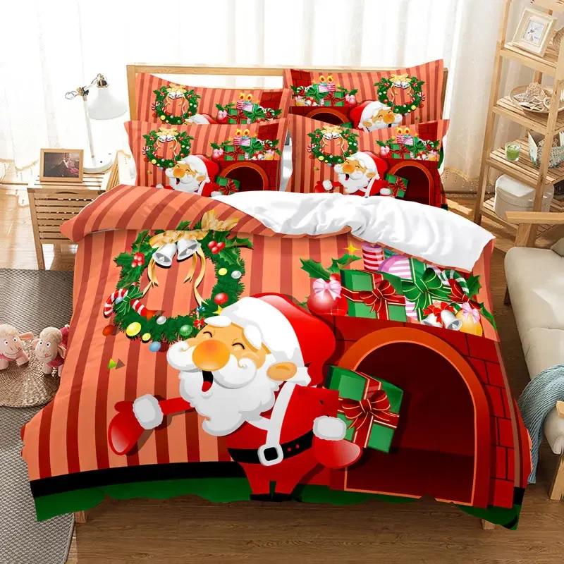 Christmas Bedding Set Polyester Duvet Cover Quilt Comforter Pillow Case 3D Red Double Full King Queen Twin Single 2/3Pcs Bedroom