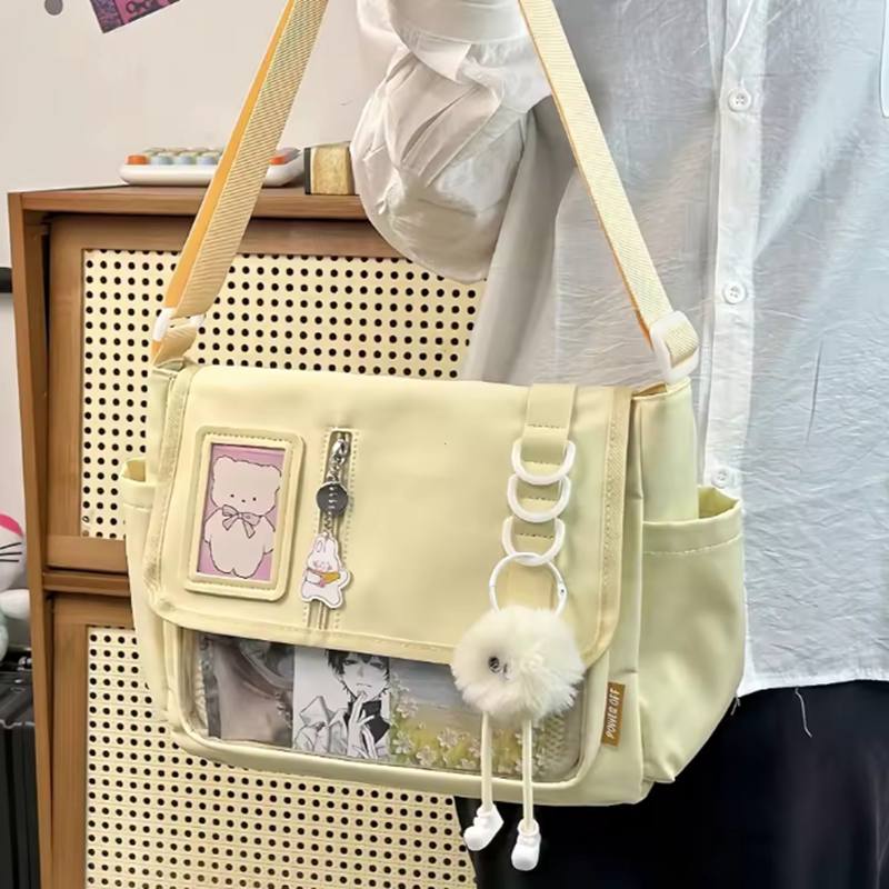 Y2K Japanische Harajuku Schultaschen für Teenager-Mädchen Transparent Itabag Umhängetasche DIY Abzeichen Displayplatte Ita-Tasche