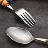 Set de tacâmuri cu mâner din bambus natural, veselă din oțel inoxidabil, tacâmuri de bucătărie, include furculițe, linguri, cuțite și veselă