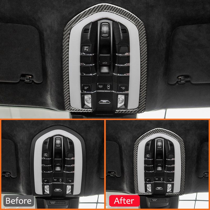 For Porsche Macan 2015-2018 Carbon Fiber Car Front Roof Reading Light Panel Trim Frame Interior Decoration Sticker Accessories