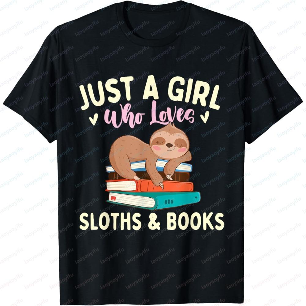 Summer Unisex Fashion Short Sleeve TShirt Sloth and Book Lover Reading Design Stylish Unisex TShirt for Casual Everyday Outfits Tees