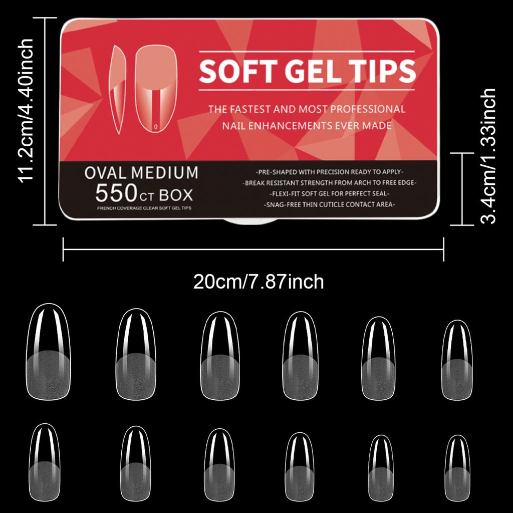 550 STÜCKE Klare Gel-Nageltips Vollabdeckung Weiche Acryl-Press-On-Extensions Professionelle Maniküre für Salon- und Heimgebrauch