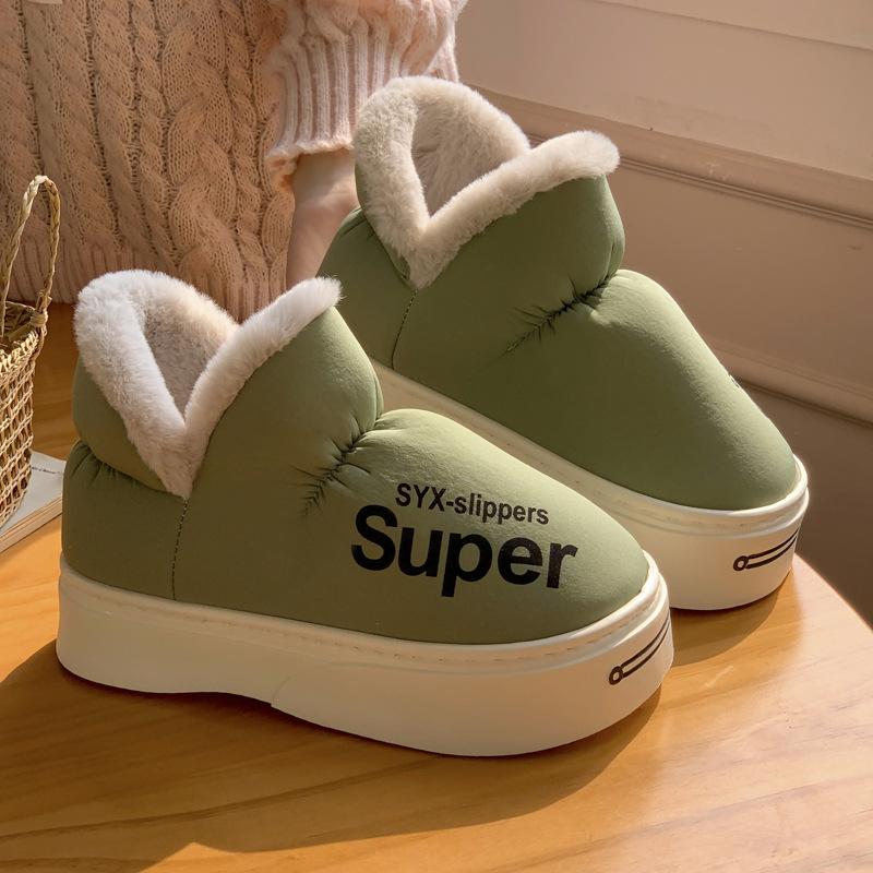 Wear high-top thick-soled bags and cotton shoes outside, non-slip in winter, indoor home thickened and warm, couple heightened cotton slippers