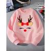 European Sizes Reindeer Face Bow Red Nose Kids' Hoodie, Round Neck Hoodie,   Long Sleeved , Casual Multi Colored