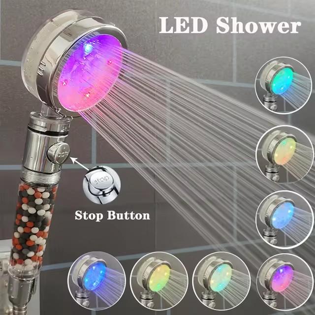 Soffione Doccia LED Anionico Pioggia SPA Controllo Temperatura Soffione Doccia Pressurizzato Risparmio Idrico 3/7 Colori Portatile Bagno Doccia