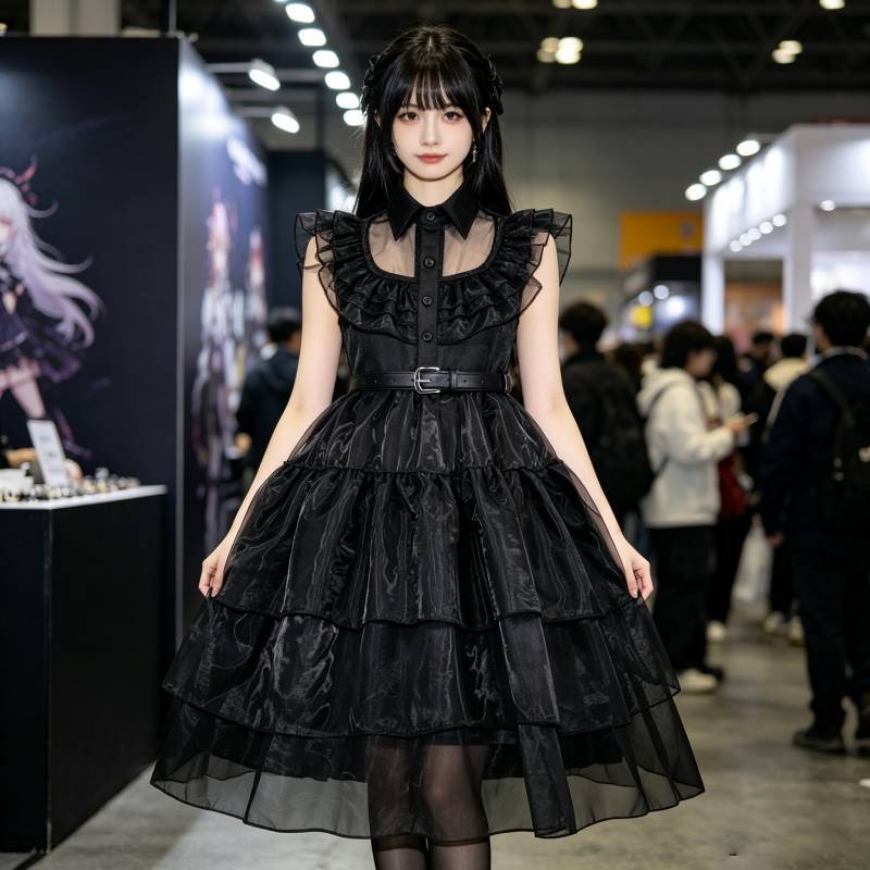 Costume Cosplay Enfant Mercredi Addams avec Robe en Mousseline pour les Fêtes d'Halloween