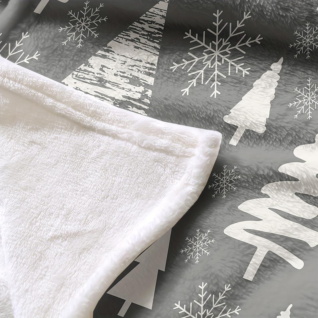 1pc Cozy Flannel Throw Blanket with Snowy Christmas Tree Design - Soft, Warm, Machine Washable for Couch, Bed, Sofa, Camping