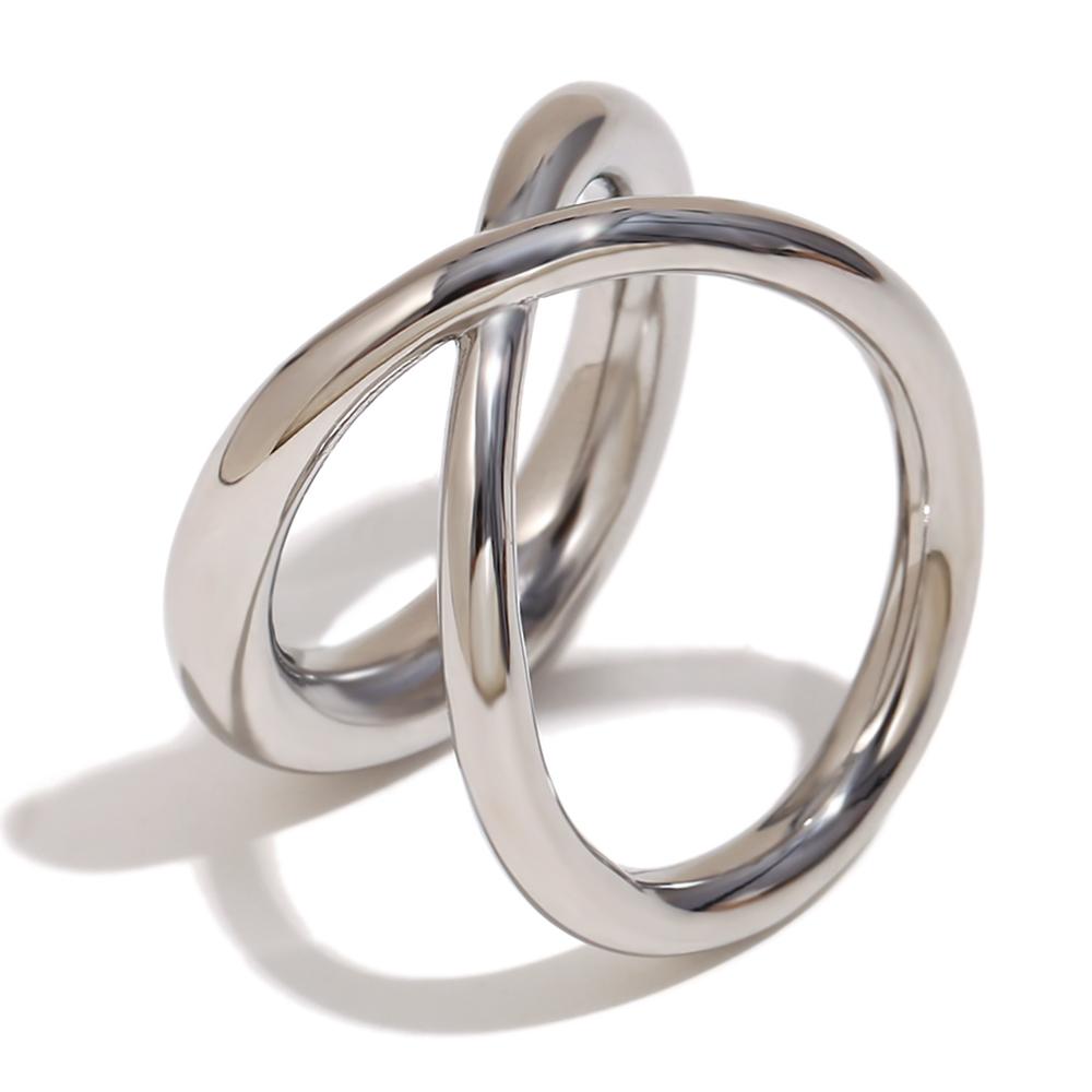 

MamacitaSlay Unique Stainless Steel Double Color Cross Ring Party Waterproof Jewelry 18K Gold Plated Ring High Quality Gift 6 срібний