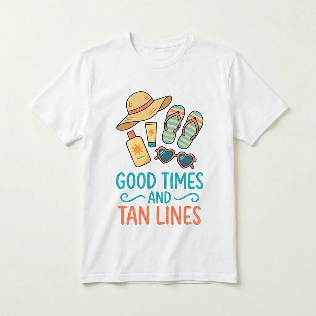Good Times and Tan Lines Summer T-Shirt - Cute Beach Vacation Graphic Tee XXXL