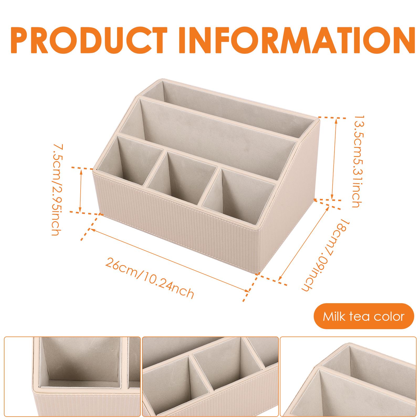 

Multipurpose Desktop Storage Box Remote Control Holder with 5 Compartments Leather Remote Control Organizer Cosmetic Storage Box