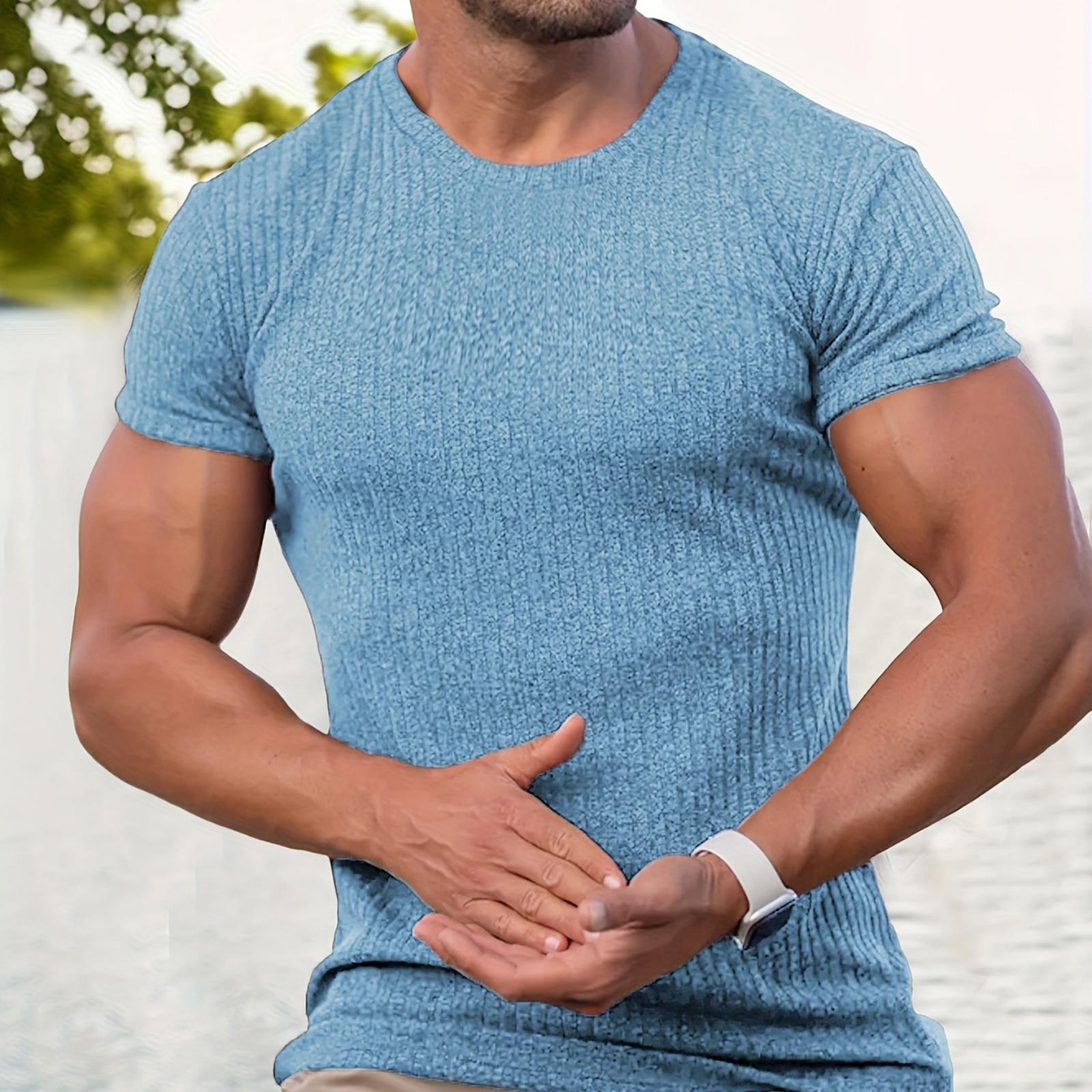 Men s Ribbed Knit Shortsleeve Casual color Basic Top XXL 1290₽