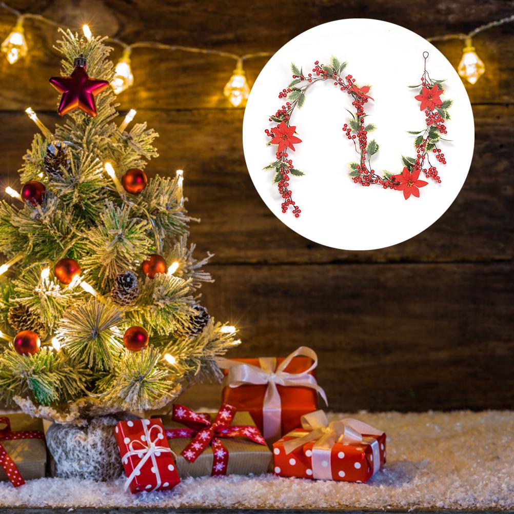 6.5 FT Christmas Holly Berry Garland Winter Artificial Greenery Garland with Red Berries and Holly