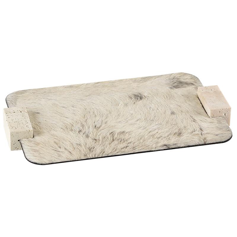 

Light Luxury Horsehair Geometric Art Tray Model House Designer Jewelry Bedroom Cloakroom Leather Storage Tray Ornaments