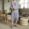 Men's Retro Chinese-Style Short Sleeve Cotton Linen Two-Piece Summer Hanfu Suit