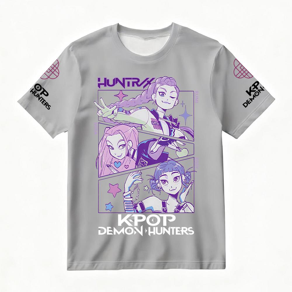 Women's Summer KPop Demon Hunters Graphic T-Shirt Stylish Streetwear Top with Rumi Mira Zoey Character Prints for Trendy Casual