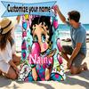 Custom Name Personalized Betty Boop Print Beach Towel, for Trip Camping Beach Party Home Decor, Birthday Gift for Family & Friends