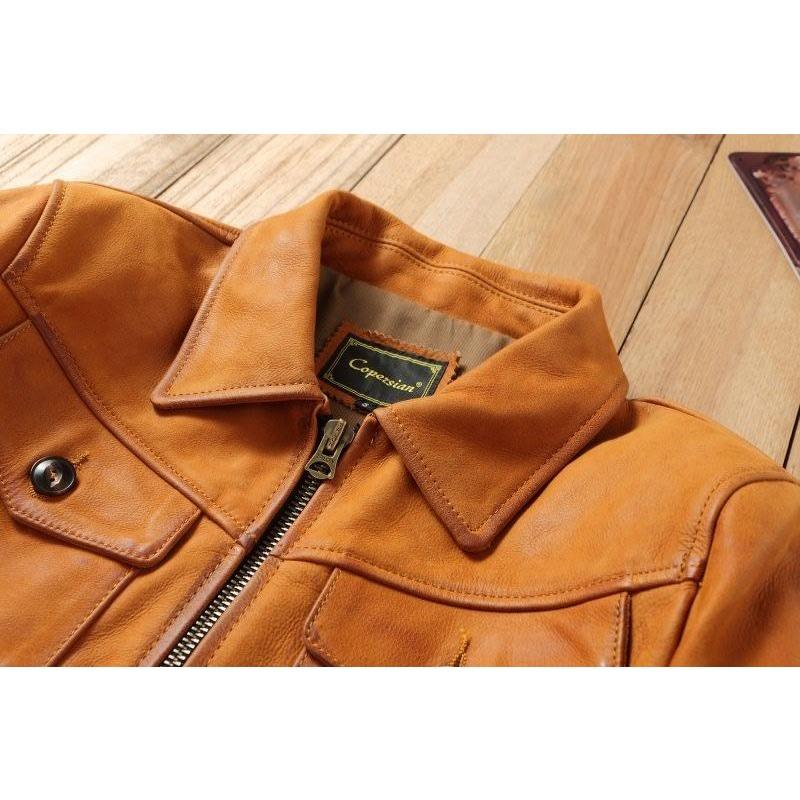 Chinese Size Uncoated Frosted Natural Cowhide Men Leather Jacket Soft Short Slim Fit Vintage Genuine Leather Coat Autumn