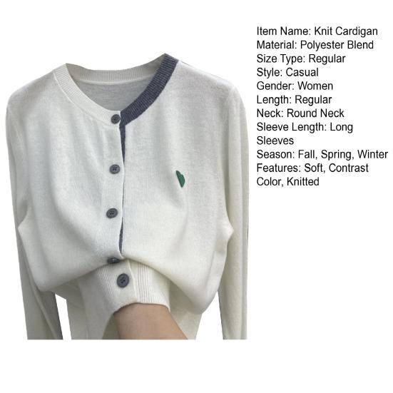 Women Fall Winter Knit Cardigan Single-breasted Round Neck Color Matching Elastic Long