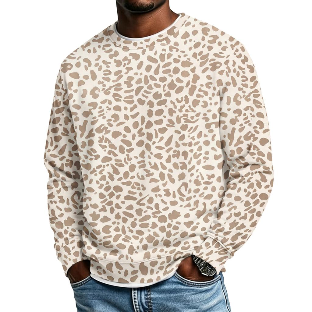 Men's Trendy Loose Fit Casual Leopard Print Long Sleeve Top with Lapel Collar