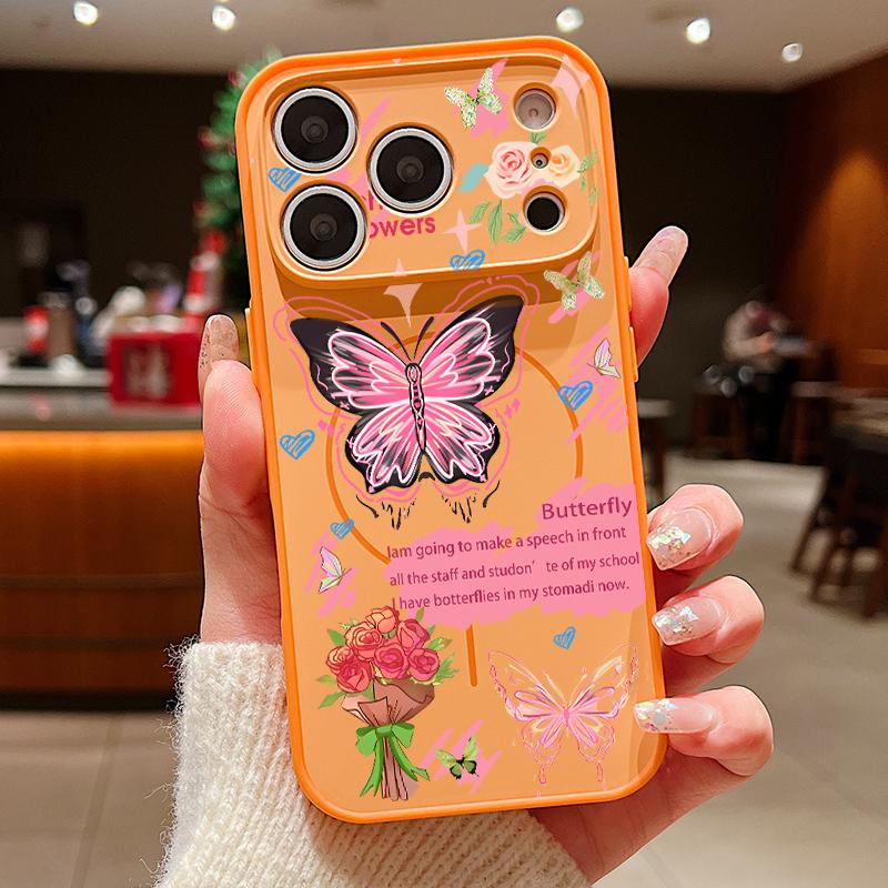 Colorful Butterfly Case For iPhone 17 Pro Max Funda iPhone 16 15 14 13 Pro Max Magnetic For Magsafe Hybrid TPU+PC Matte Cover iPhone 13