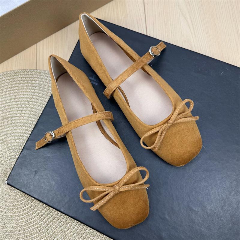 

Fashion Flat Shoes for Women Suede Square Toe 2025 Spring and Autumn New Bow Flat Bottom Mary Jane Shoes Plus Size Women s Shoes 43 44 33 хаки