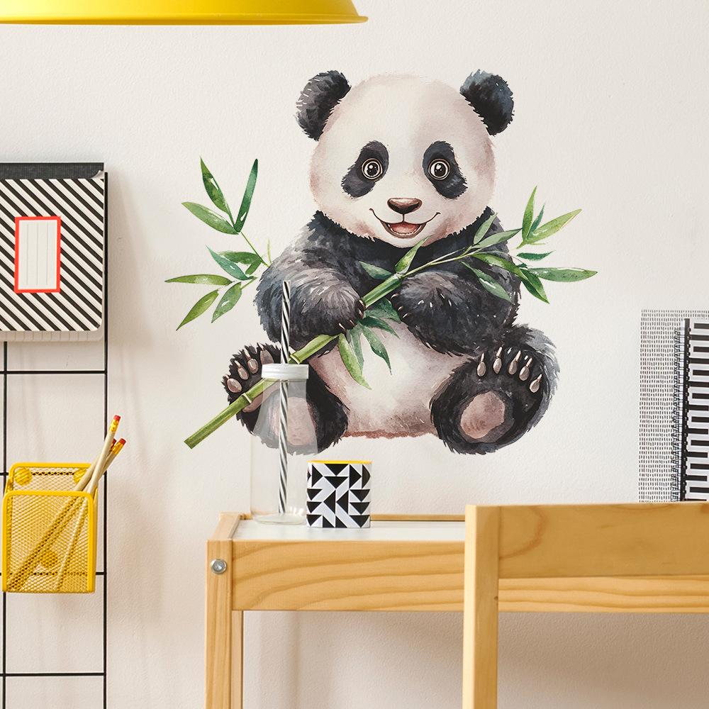 Painted Bamboo Panda Wall Stickers, Self-Adhesive Decor for Bedroom Living Room Entryway Dorm Room Decoration