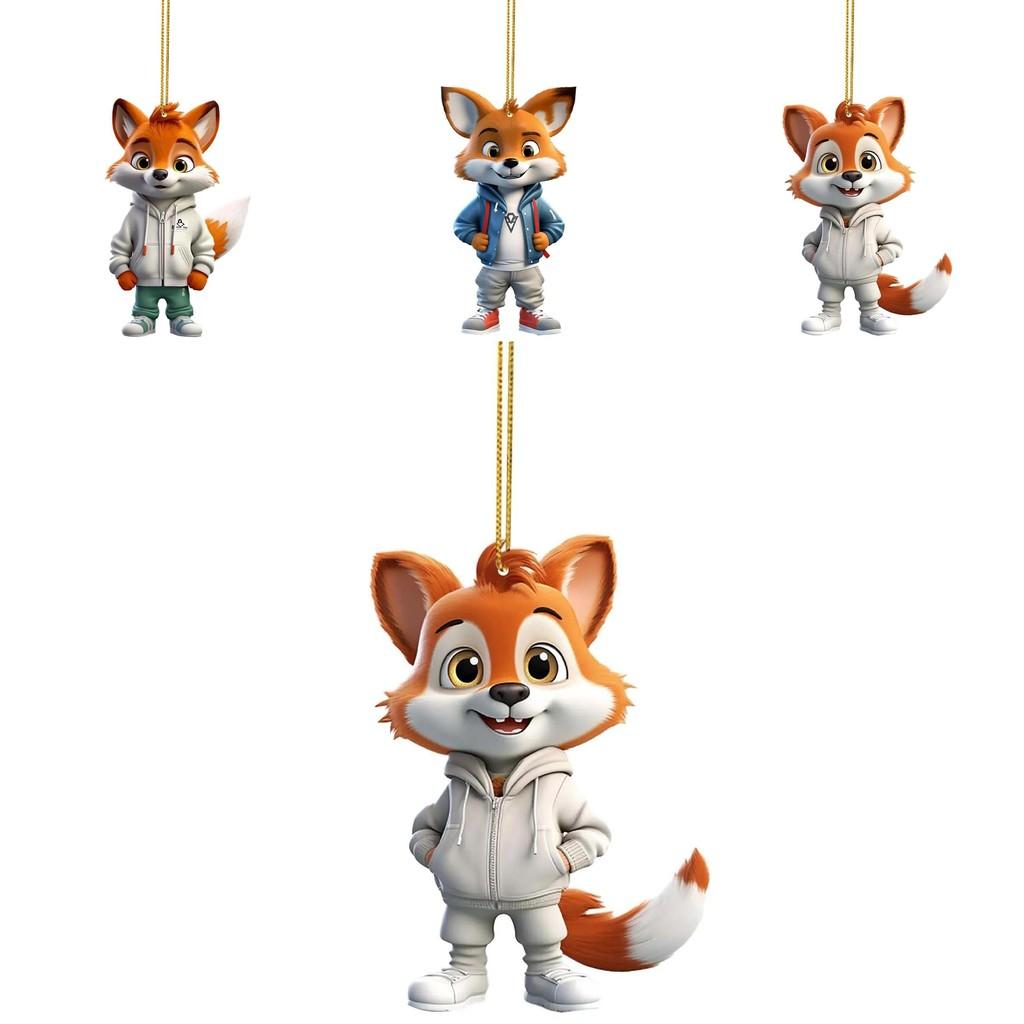 Adorable Cartoon Fox Acrylic Flat Christmas Tree Ornament For Car Interior Decoration
