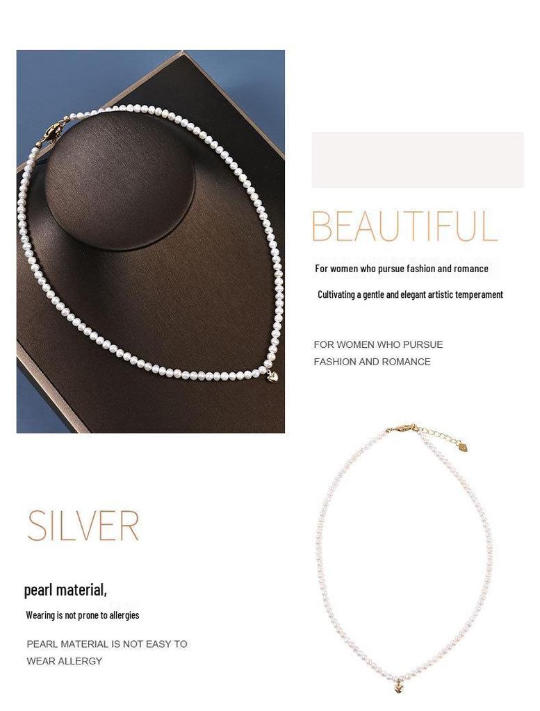 Mini-Choker-Halskette aus natürlichen Süßwasserperlen - 3-4 mm Reisperlen, Damen-Schlüsselbeinkette