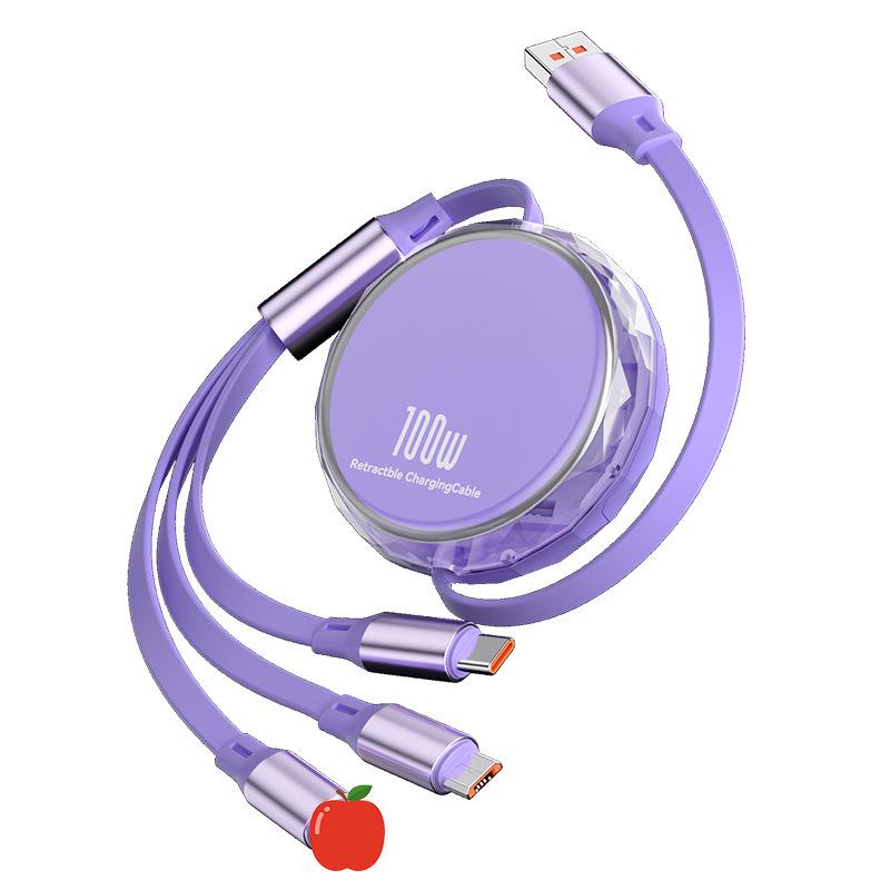 100W Type-C 3-in-1 Fast Charging Cable for Huawei, Android, and Apple Devices