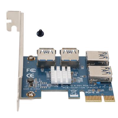 PCIE 1 To 4 Riser Card Blue Plug In Design 4 USB 3.0 Ports X4 X8 X16 Graphics Interface Adapter