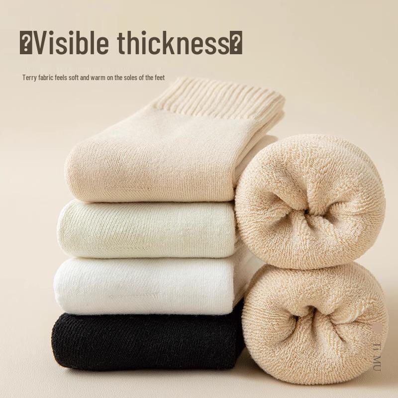Women's Fleece-Lined Mid-Calf Socks - Warm and Thick for Autumn/Winter