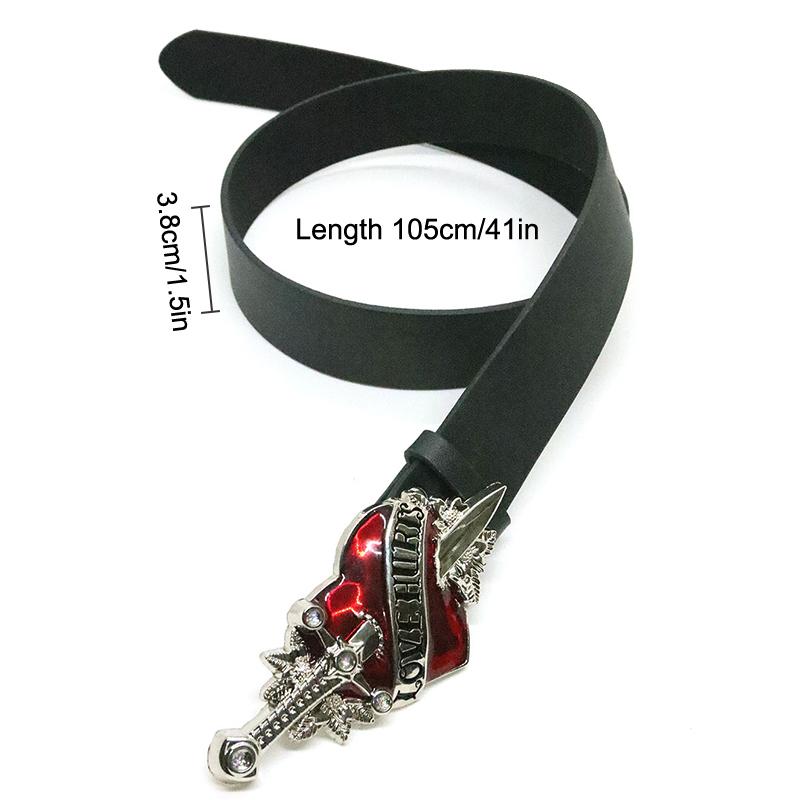 Goth Y2K Cuore Rosso Freccia Amore Fa Male Cintura con Fibbia in Pelle PU Cinturino da Vita Donna Uomo Jeans Pantaloni Cintura Decorativa